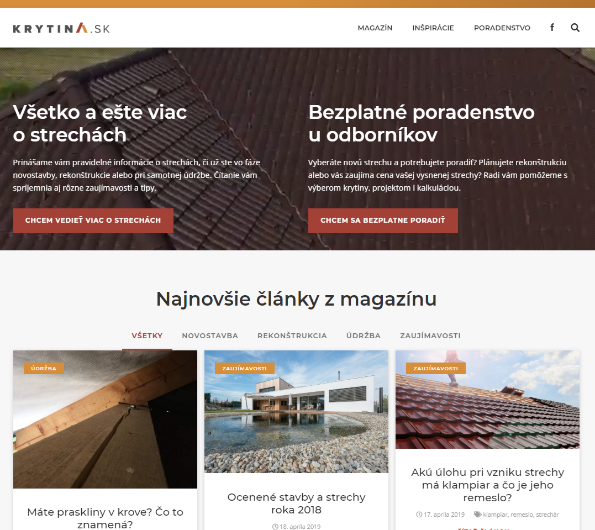 Krytina.sk Ukážka homepage ContentFruiter